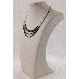 Black‎ Multi Strand Wire Necklace Seed Beads Minimalist Layered Adjustable
